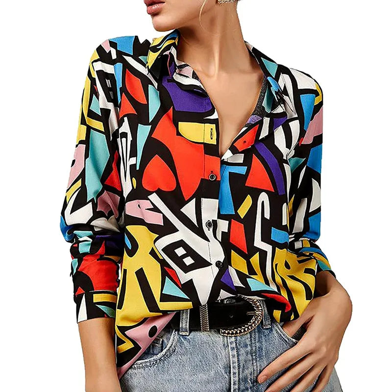 Spring Autumn Streetwear Casual Fashion Printing Blouse Female Long Sleeve Single Breasted Shirt Top Cardigan Women's Clothing Spring Autumn Streetwear Casual Fashion Printing Blouse Female Long Sleeve Single Breasted Shirt Top Cardigan Women's Clothing